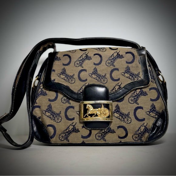 Celine Vintage Canvas Leather Crossbody Bag Purse - Picture 1 of 12